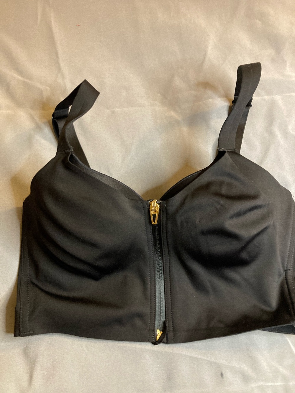 Victoria's Secret Black Front-Zip Longline Bra with Gold Hardware